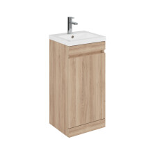 Balterley 400mm Floor Standing 1 Door Compact Unit with Polymarble Basin - Light Oak