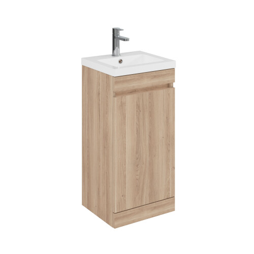Balterley Balterley 400mm Floor Standing 1 Door Compact Unit with Polymarble Basin - Light Oak