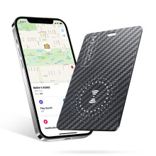 Wallet Tracker Card for Apple Find My, Thin Bluetooth Locator, Rechargeable IPX8 Waterproof, Carbon Fiber