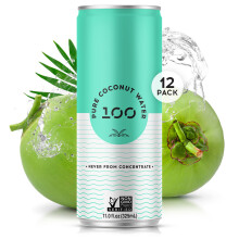 100 Coconuts Pure Coconut Water - Low Calorie All-Natural Drink with Electrolytes - Naturally Sweet, no preservatives - Non-GMO, 11 fl oz, Pack of 12