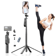 71Inch Extendable Selfie Stick Tripod with 360 Rotation and Rechargeable Remote for iPhone and Android