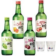 Jinro Chamisul Soju Fruity Flavours - Pack of 4 (Grapefruit, Plum, Grape, Strawberry) + 2 Soju Glass