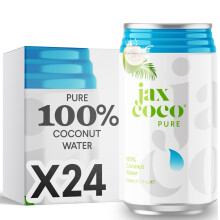 JAX COCO | 100% Pure Coconut Water | No Added Sugar, Low Calorie | Convenient On-the-Go Cans | Fresh from Volcanic Philippines regions | 24x 330ML