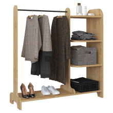 (Brown) Wood open closet walk-in clothes rack closet clothes rod Lempu h. 110 cm
