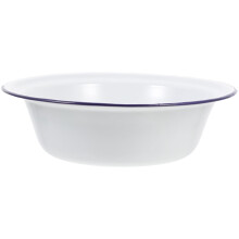 Large Capacity Enamel Mixing Bowl White with Blue Rim Vintage Enamel Basin for Kitchen Use