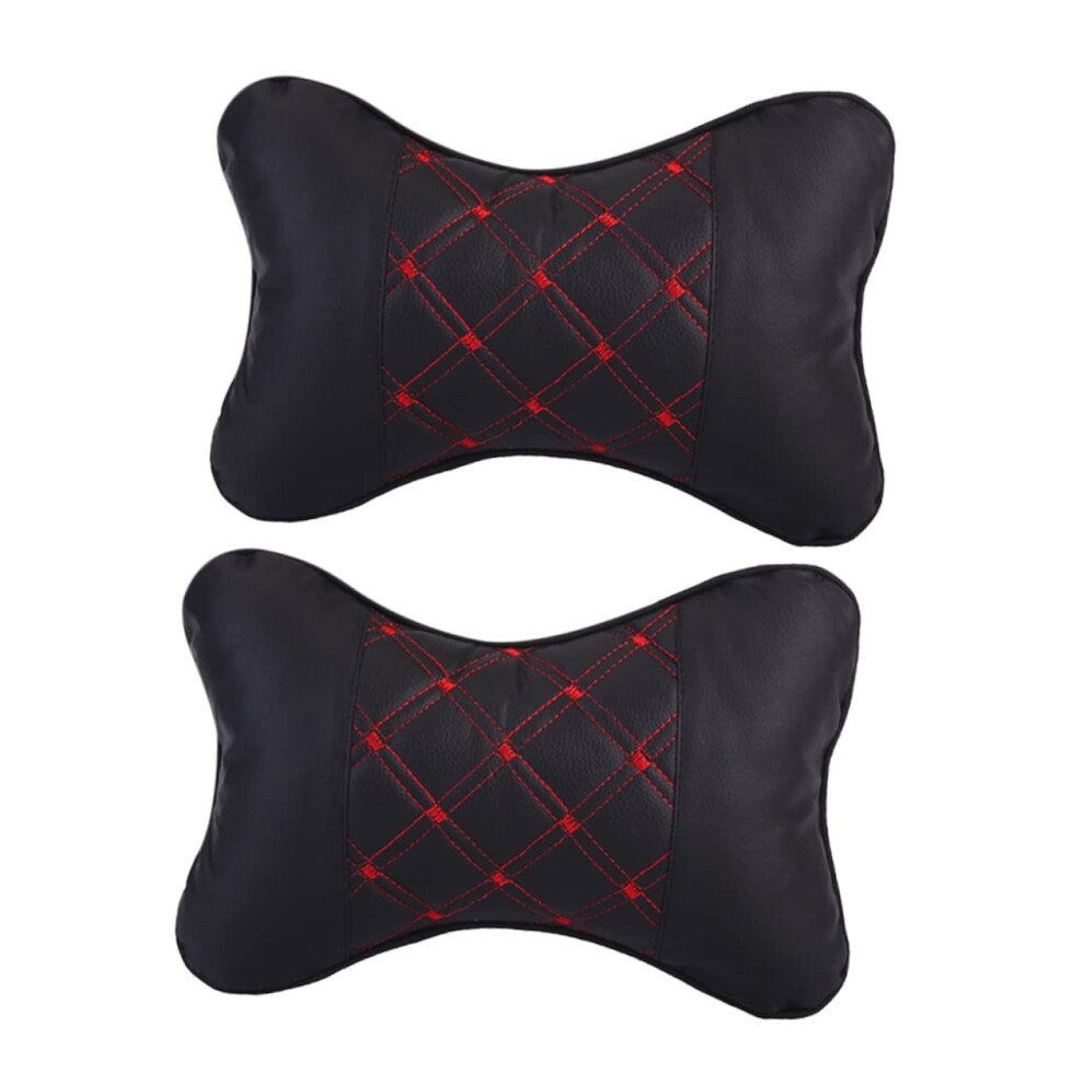 2Pcs Pu Leather Car Neck Pillow Ergonomic Headrest Cushion For Driving Travel Universal Use 9053599201786