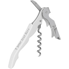 Custom Stainless Steel Wine Bottle Opener with Foil Cutter, Double Hinged Corkscrew, Laser Personalization, White