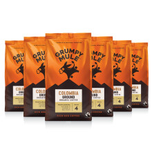 Grumpy Mule Colombia Planadas Organic (Ground Coffee) with notes of Caramel and Red Fruits 200g (Pack of 6 - Total 1.2kg)