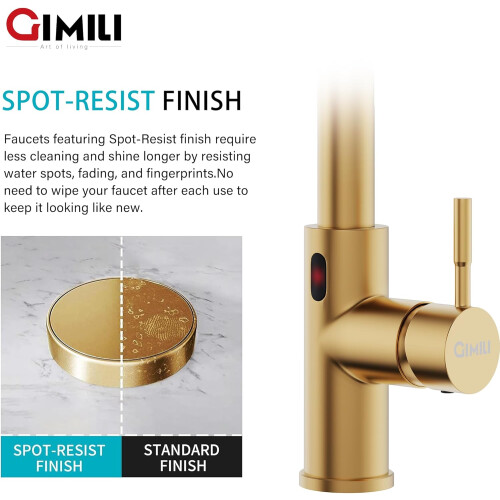 Gold Touchless Kitchen Faucet with Pull Down Sprayer, Brushed Brass Motion Sensor Hands Sink Tap Ref: 9519 2