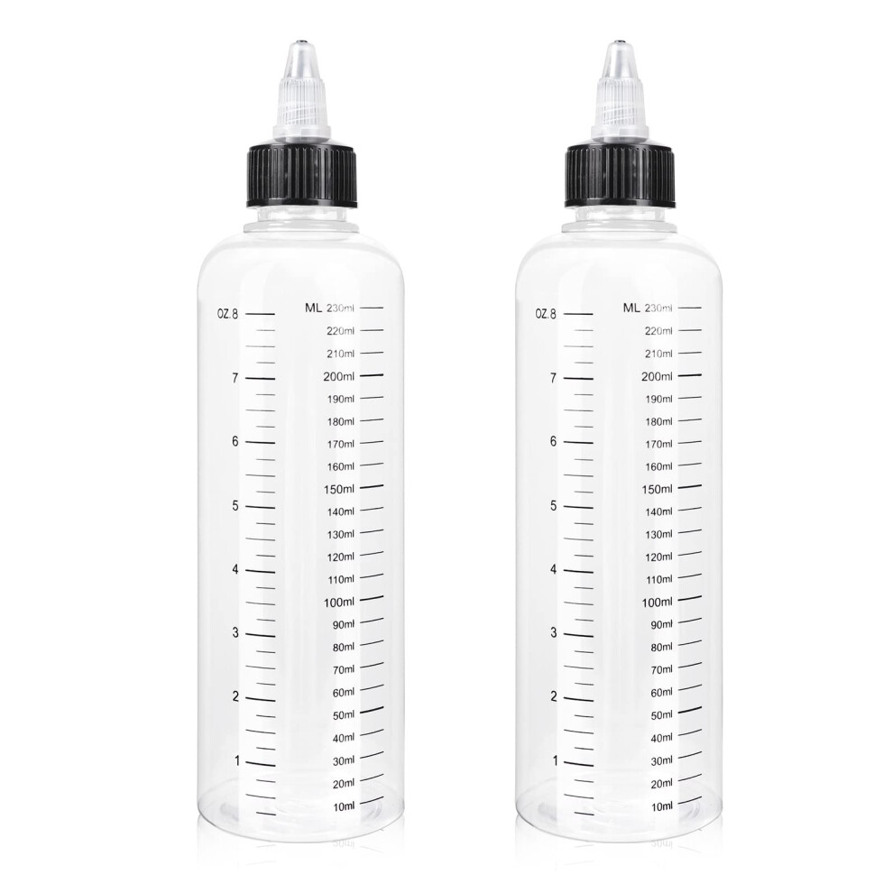 2Pcs Hair Applicator Bottle with LeakProof Twist Cap, Graduated 8oz Plastic Hair Dye Applicator