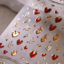 Valentine's Day Nail Stickers 5D Red Gold Hearts Romantic Nail Art Decals for Manicure