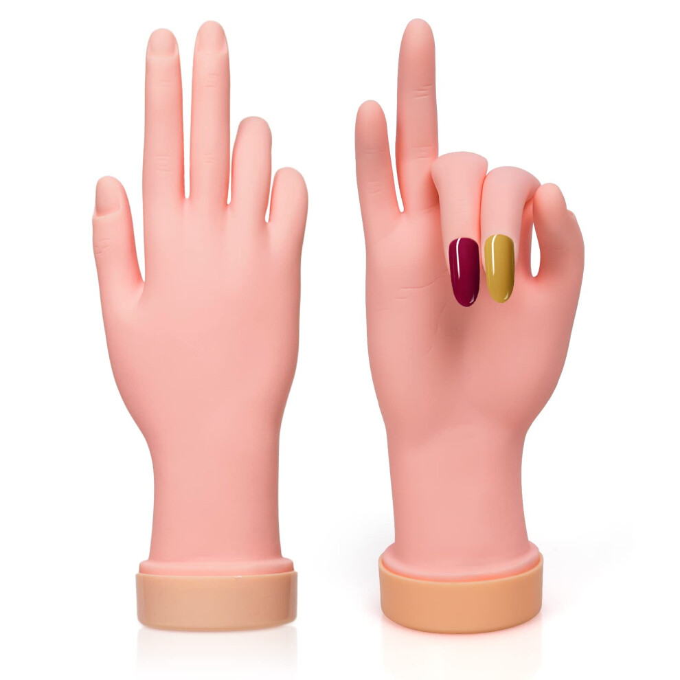 2 Pack Right Practice Mannequin Hand with Flexible Bendable Fingers for Acrylic Nail Art