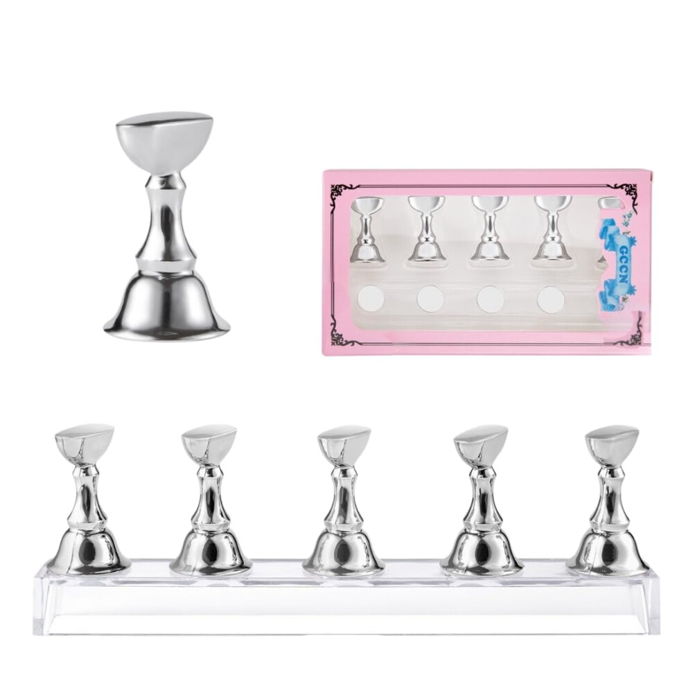 Nail Practice Stand Set with Magnetic Lock Base, 5pcs Chess Piece Nail Holders for Manicure Training