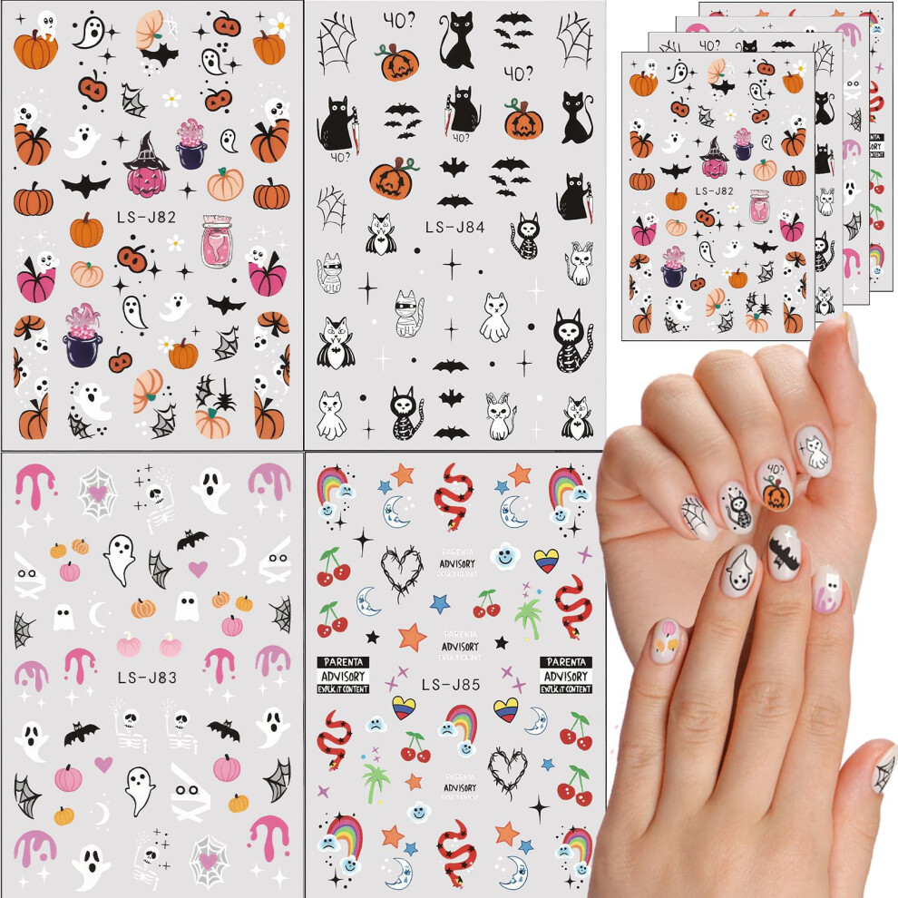 8 Sheets Halloween Nail Stickers Ghost Pumpkin Skull Cute Nail Art Decals for DIY Manicure