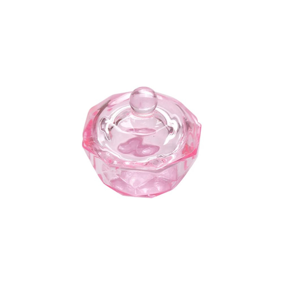 Pink Glass Acrylic Nail Dappen Dish With Lid, Octagon Style For Acrylic Powder Mixing