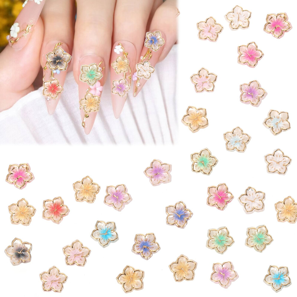 3D Flower Nail Charms Vibrant Mixed Colors Resin Cherry Blossom Nail Art Decorations for Women