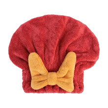 Hair Drying Towel Microfiber Hair Wrap with Bowknot Quick Dry Absorbent Cap for Women Wine Red