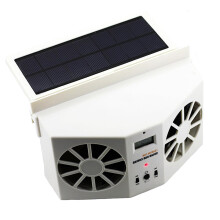 Car Solar Fan with Dual Heads and Temperature Display for Fresh Air Circulation White