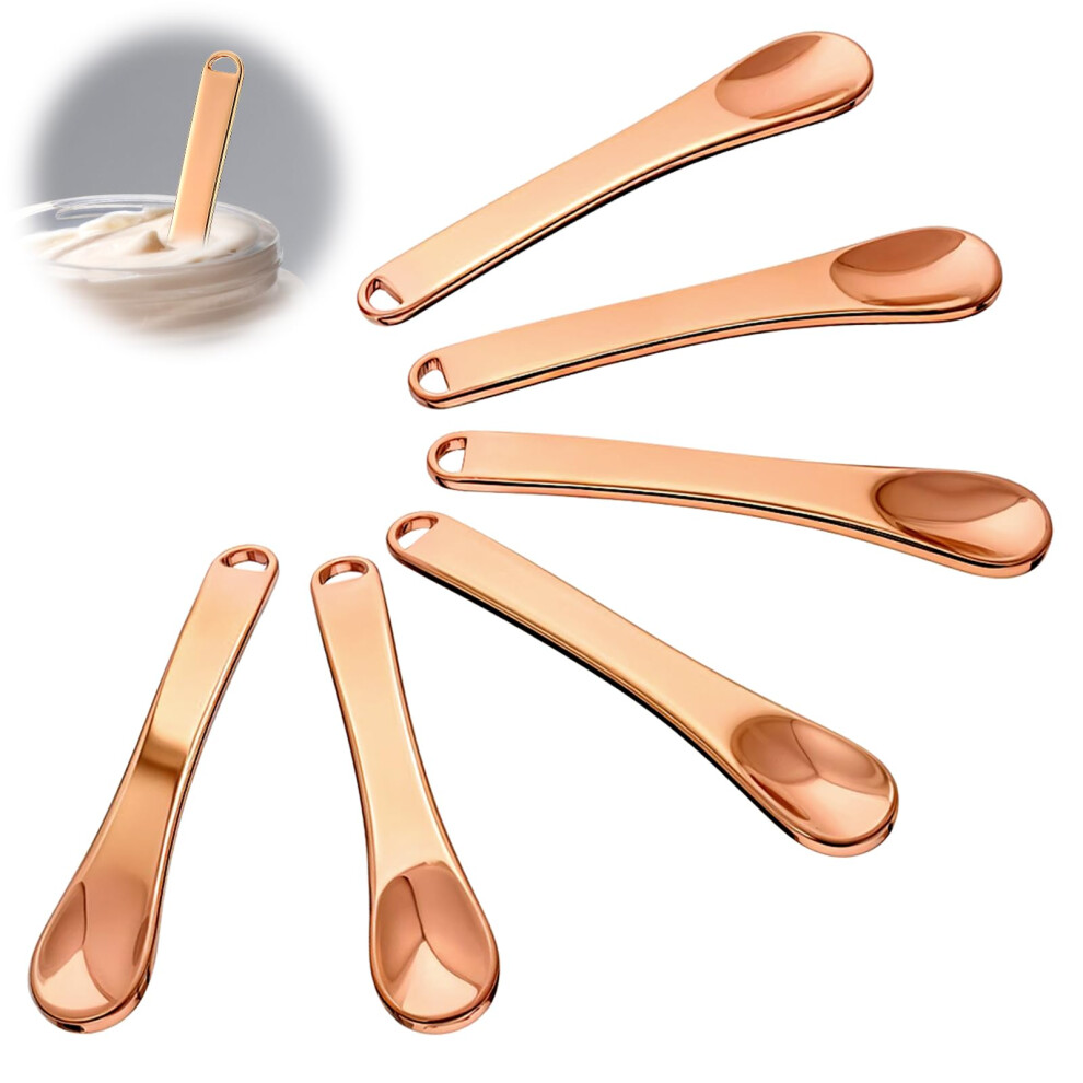 Gold 6 Pcs Metal Makeup Spatula Tool With Rose Finish, Mini Facial Mask Applicator Spoon For Hygienic Skincare