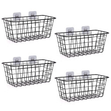 Set of 4 Wall Mounted Wire Storage Baskets, HeavyDuty Metal Organizer Bins with NoDrill Adhesive