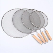 Grease Splatter Screen Stainless Steel Frying Pan Guard 33cm with HeatResistant Wooden Handle