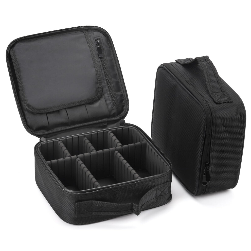Black 2 Pack Large Capacity Makeup Train Case With Adjustable Dividers Travel Cosmetic Organizer