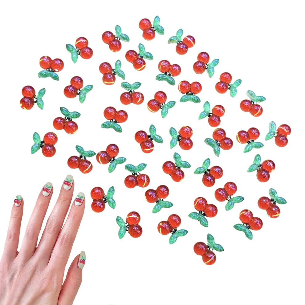 40 PCS Cute Cherry Nail Charms 3D Resin Fruit Decorations for Acrylic Nails DIY Nail Art Supplies
