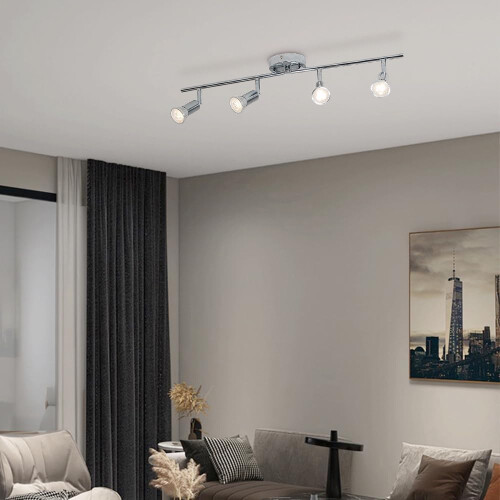 4Light Chrome Ceiling Spotlight Track Lighting Kit, Adjustable Rotatable Lamps for Gallery and Hallway 2