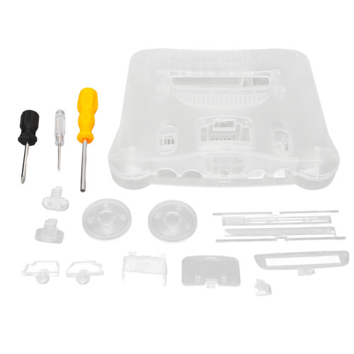 Protective Shell for N64 Retro Console, Translucent Case with Power Button and Mounting Kit, ABS Replacement Housing Compatible Across Regions - Easy