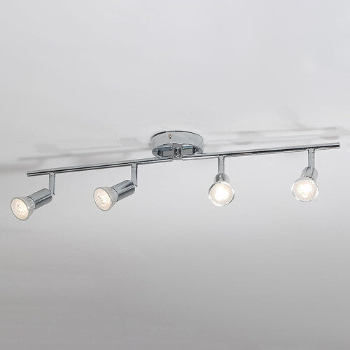 4Light Chrome Ceiling Spotlight Track Lighting Kit, Adjustable Rotatable Lamps for Gallery and Hallway