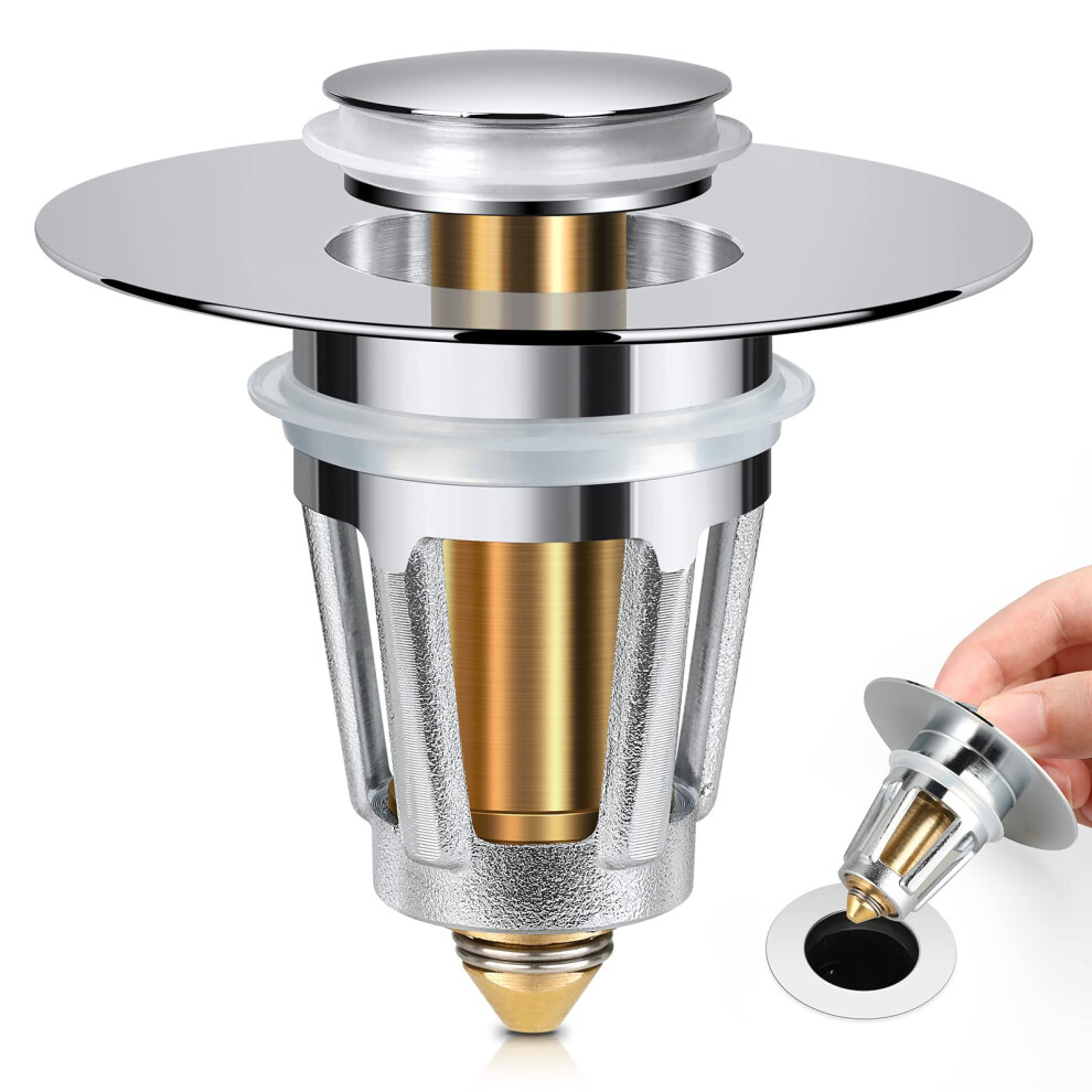 Universal Bathroom Sink Stopper 1.11.5 Inch Bullet Pop Up Drain With Builtin Hair Catcher No Overflow 9174973518846