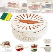 2in1 Vegetable Washing Bowl with Lid, Splash Strainer and Storage Basket, Brown S