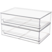 Clear Stackable Plastic Storage Drawers 2 Pack for Makeup Vanity Bathroom and Office Supplies