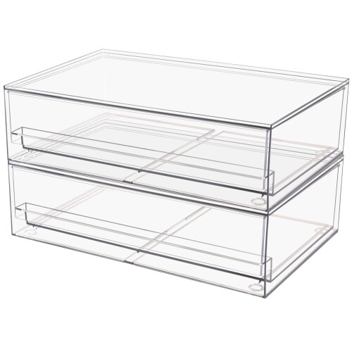 Clear Stackable Plastic Storage Drawers 2 Pack for Makeup Vanity Bathroom and Office Supplies
