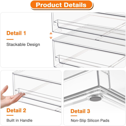 Clear Stackable Plastic Storage Drawers 2 Pack for Makeup Vanity Bathroom and Office Supplies 1