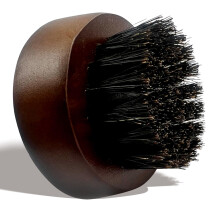 Small Round Wooden Boar Bristle Beard Brush for Gentle Skin Grooming and Even Balm Distribution