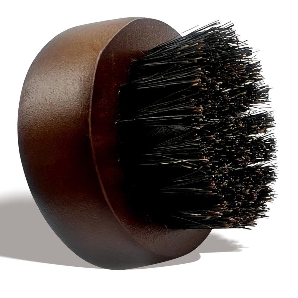 Small Round Wooden Boar Bristle Beard Brush for Gentle Skin Grooming and Even Balm Distribution