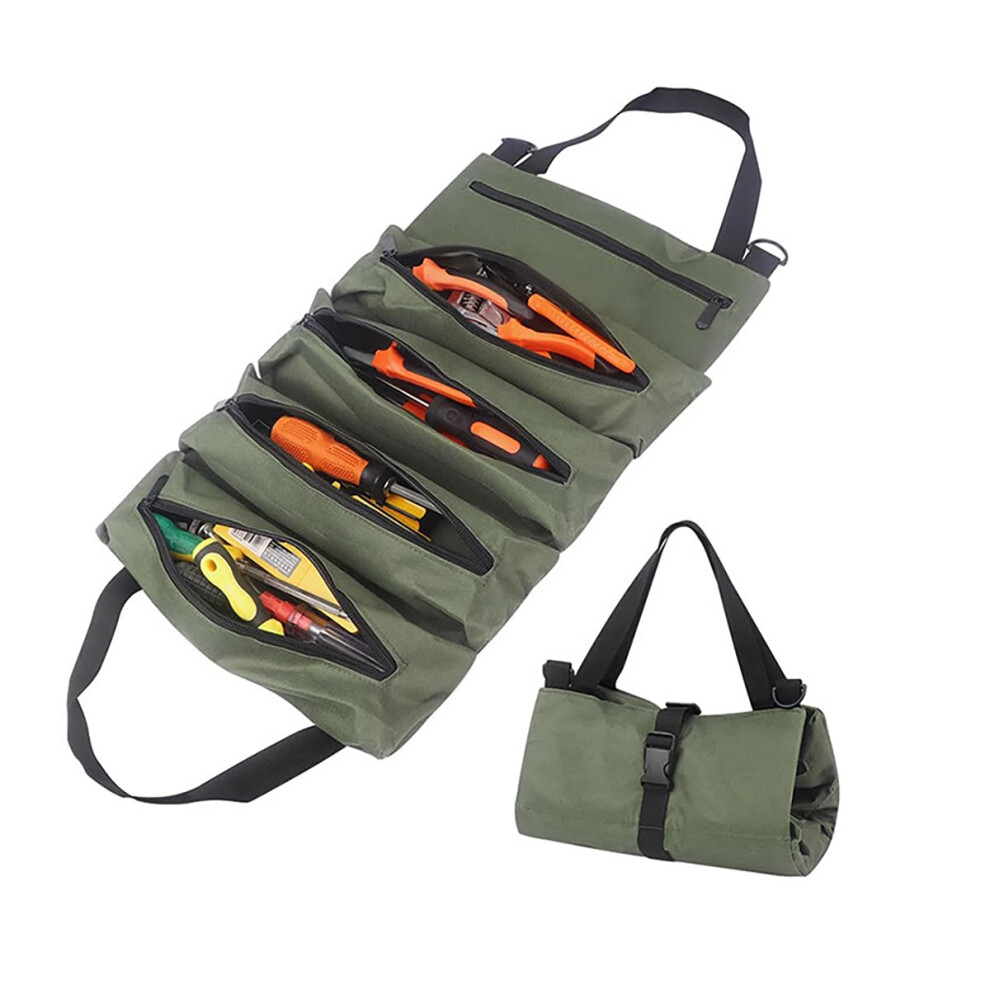 Heavy Duty Waterproof Oxford Tool Roll Bag With 5 Compartments For Mechanics And Electricians, Green 9174973519102