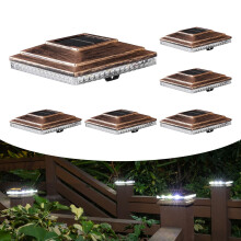 Solar Post Cap Lights with Dual Lighting Modes, Waterproof Outdoor Deck Lights for 4x4 5x5 Posts, Brushed Copper 6 Pack