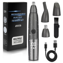 USB Rechargeable Nose and Ear Hair Trimmer 3 in 1 Grooming Kit with LED Display IPX7 Waterproof