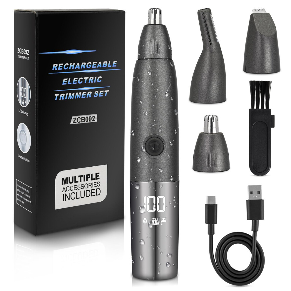 USB Rechargeable Nose and Ear Hair Trimmer 3 in 1 Grooming Kit with LED Display IPX7 Waterproof