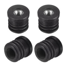 4Pcs M6 Threaded Tube Inserts for 16mm Round Tube, Adjustable Black Furniture Leg Caps with Ribbed Fit