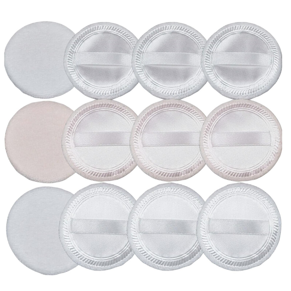 White 12 Pcs Makeup Powder Puff Set Â Soft Cotton Round Applicator Pads For Loose And Pressed Powder, Multicolor Foundation Sponges
