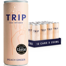 TRIP CBD Drink, Sparkling Peach Ginger Fizzy Drink, Low Calorie, Vegan, Stress & Anxiety Relief (Pack of 12 x 250ml)