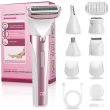 5 in 1 Bikini Trimmer for Women, Waterproof Electric Shaver with LED Light and USBC Fast Charging