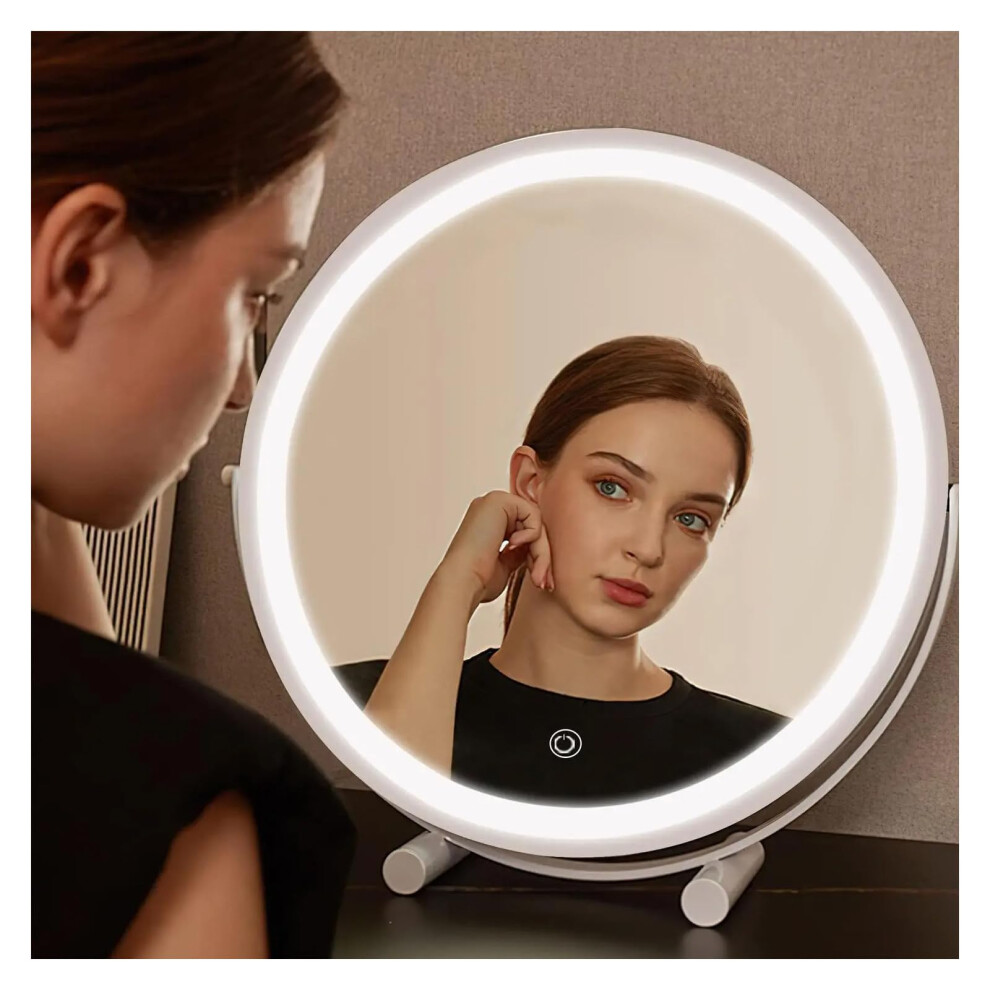 12 Inch Rechargeable Lighted Makeup Mirror with Smart Touch Dimming, 360 Rotating Vanity Mirror