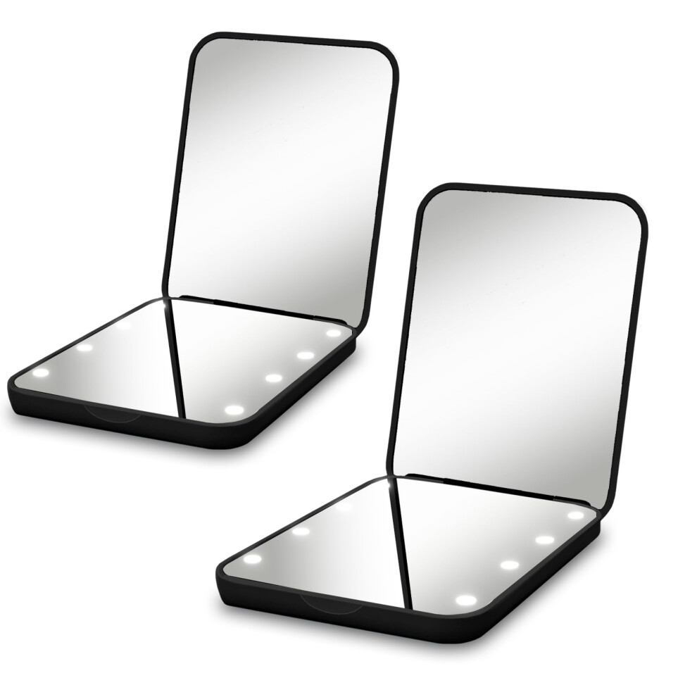 Black Led Compact Mirror With 1X/3X Magnification, Lighted Travel Makeup Mirror For Purse, 2 Pack