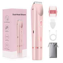 Bikini Trimmer for Women 2in1 Electric Razor, IPX7 Waterproof Shaver for Sensitive Skin, Pink