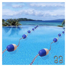 Pool Lane Divider Blue and White Floating Safety Rope with Hooks, UV Resistant 1m Buoy Line