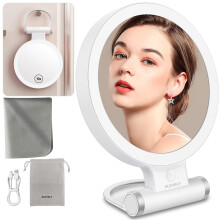 Lighted Makeup Mirror with 1X 10X Magnification, 3 Color LED, Rechargeable Foldable Travel Design